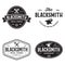 Blacksmith labels set. Design elements for metalworks service emblems, badges, logos. Monochrome seal collection