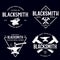 Blacksmith labels set. Design elements for metalworks service emblems, badges, logos. Monochrome seal collection