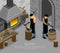 Blacksmith masters with professional instruments during work in forge isometric