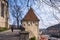 Blacksmith`s Tower in Sighisoara, a World Herritage site in Transylvania region of Romania, on a sunny day.