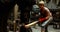 Blacksmith shaping hot metal rod in machine 4k