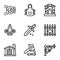 Blacksmith tools icon set, outline style