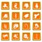 Blacksmith tools icons set orange square