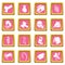 Blacksmith tools icons set pink square vector