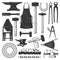 Blacksmithing, ironworks and forging tools icons