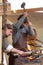 Blacksmiths at work at historic festival `Times and Epochs` which dedicated to to the history of Medieval Russia, Moscow