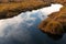 Blackwater marsh and river landscape detail in autumn and reflections of white clouds