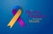 Bladder Cancer Awareness Calligraphy Poster Design. Realistic Marigold And Blue And Purple Ribbon. May is Cancer Awareness Month.