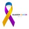 Bladder Cancer Awareness Month. Realistic Marigold Blue Purple ribbon symbol. Medical Design. Vector illustration