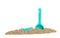 The blade and rake lie in kinetic sand. Game for children