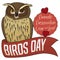 Blakiston`s Fish Owl Winking at you behind Ribbon for Birds Day, Vector Illustration