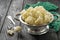 Blanched cauliflower in colander