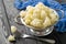 Blanched cauliflower in colander