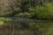 Blanice river with color green trees near weir in Bavorov town