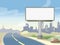 Blank advertising highway billboard and urban landscape. Vector illustration