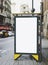 Blank advertising light box on bus stop, mockup of empty ad billboard on bus station, template banner on background city