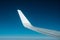 Blank airplane wing blue sky aerial background