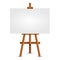 Blank art board and realistic wooden easel. Wooden Brown Easel with Mock Up Empty Blank Square Canvas Isolated on white backgroun