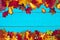 Blank autumn sign with colorful leaves border