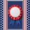 Blank badge. Patriotic award ribbon on abstract background.