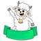 Blank banner template with white sheep happy, doodle icon image kawaii