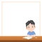 Blank banner text box freame and a asian boy study on the desk , illustration vector. Education Concept