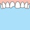 Blank banner Upper Chipped tooth illustration vector on blue background. Dental concept
