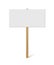 Blank banner on wood stick mock up. Vector empty board plank holder template. Protest sign isolated on white background.