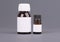 Blank big and medium size medicine white plastic packaging bottles for cosmetics, vitamins, pills or capsules. Packaging