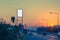 Blank billboard on Petrol station and Gas station at sunset with