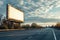 Blank billboard beside a sunny highway under a partly cloudy sky. Digital illustration.