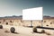 Blank Billboard Transparent Mock Up, Png. Background With Unfocused Desert Landscape. Generative AI