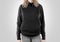 Blank black sweatshirt mock up isolated. Female wear dark hoodie