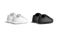 Blank black and white baby shoes pair mockup, back view