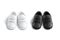 Blank black and white baby shoes pair mockup, front view
