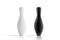 Blank black and white bowling skittles mock up, front view,