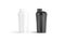 Blank black and white fitness shaker bottle mockup, front view