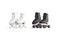 Blank black and white roller skates mockup pair on tiptoe,