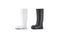 Blank black and white rubber wellington boots mockup, half-turned view