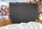 Blank blackboard with blurr city and snow and leaves