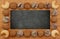 Blank Blackboard, Chalkboard, wooden frame and cookies, copy spa