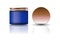 Blank blue cosmetic round jar with copper lid in medium high size.