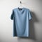 Blank Blue Cotton Tshirt Hanging Center Concrete White Empty Background.Mockup Highly Detailed Texture Materials.Clear