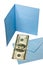 Blank Blue Greeting Card and Envelope With Hundred Dollar Bill