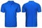 Blank blue polo shirt, front and back view, isolated white background. Design polo shirt, template and mockup for print.