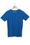 Blank blue T-shirts Mock up hanging on white background isolated with clipping path on tshirt , front view . Ready to