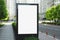 Blank board on city street. Mockup for design