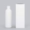 Blank brand ID elements, cosmetic or drug bottle with a cardboard box, on gray, 3D rendering.