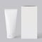 Blank brand ID elements, cosmetic or drug cream tube with a cardboard box, on gray. 3D rendering.