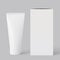 Blank brand ID elements, cosmetic or drug cream tube with a cardboard box, isolated on gray. 3D rendering.
